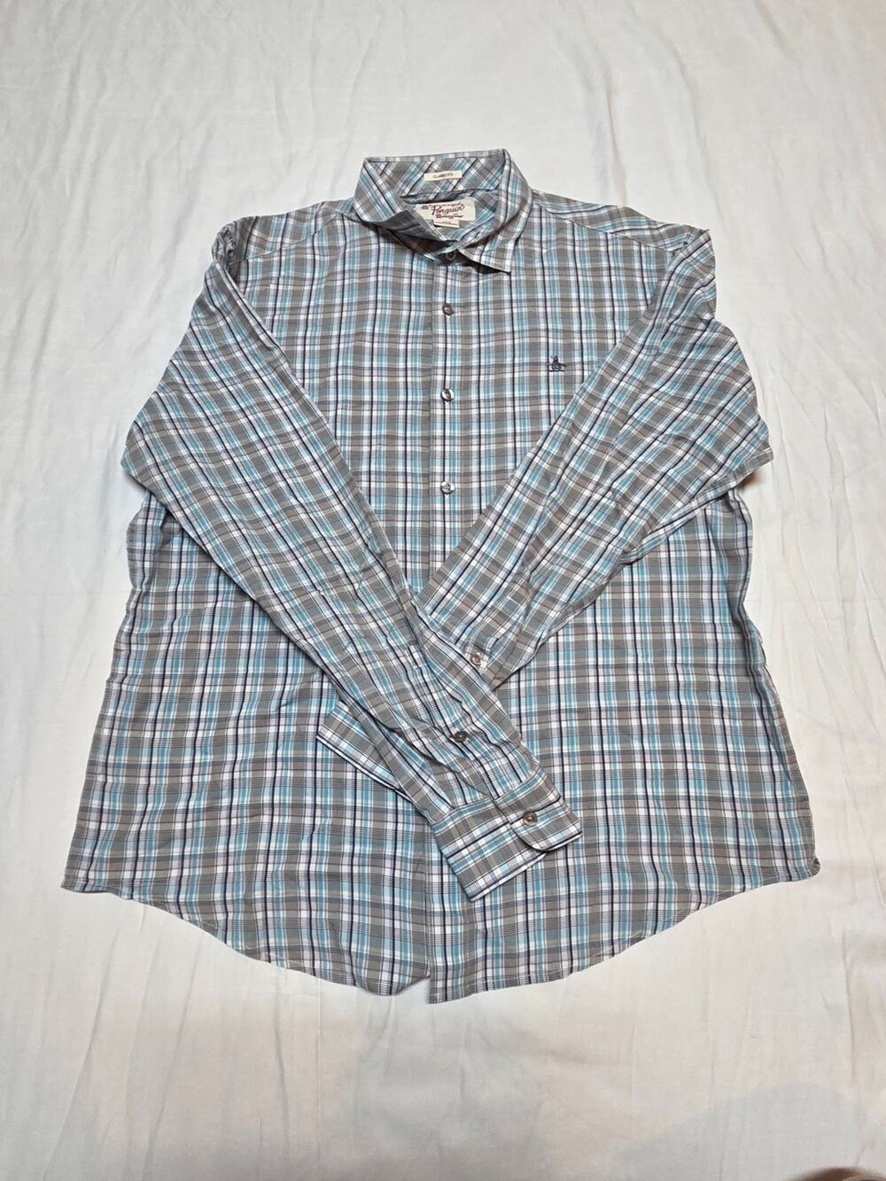 Pendleton Men's Blue and Gray Plaid Button-Down Dress Shirt